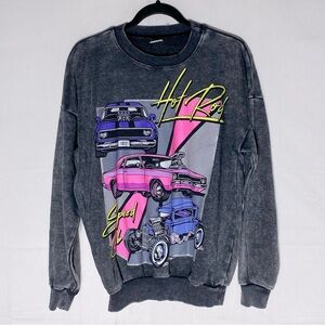 NOBO No Boundaries Grey Burnout Hot Rod Crew Neck Graphic Sweatshirt M